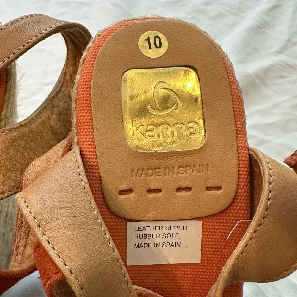 Kanna Anthropologie Suede Leather Orange Espadrille Platform Wedge Sandal 9